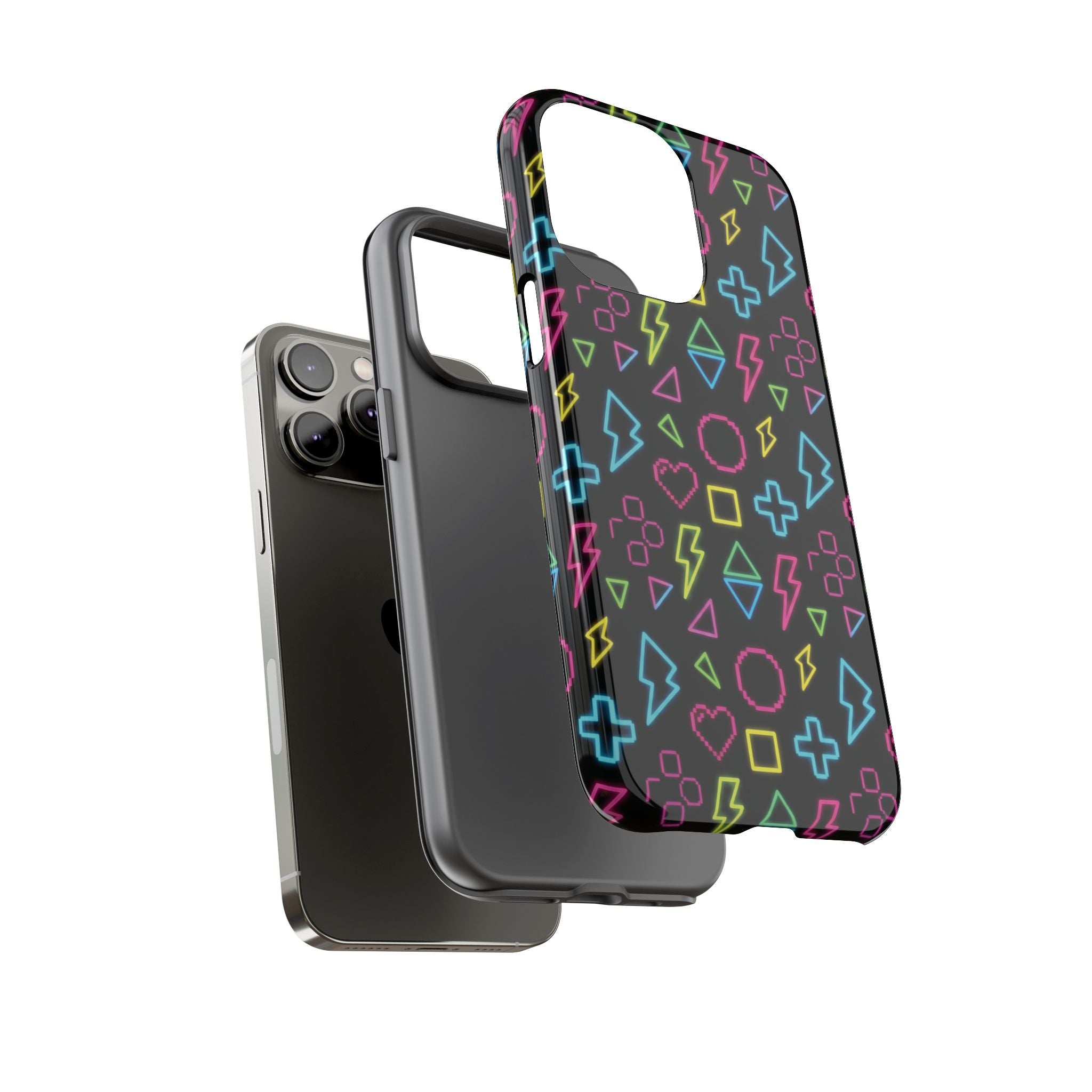 Electric Savior" Retro 90s Christian Phone Case | Neon Synthwave Pixel Art, Lightning Cross & Geometric Design, Bold Faith Gift