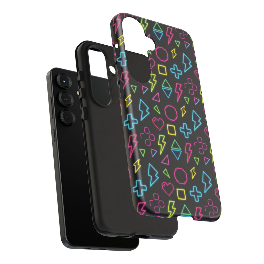 Electric Savior" Retro 90s Christian Phone Case | Neon Synthwave Pixel Art, Lightning Cross & Geometric Design, Bold Faith Gift