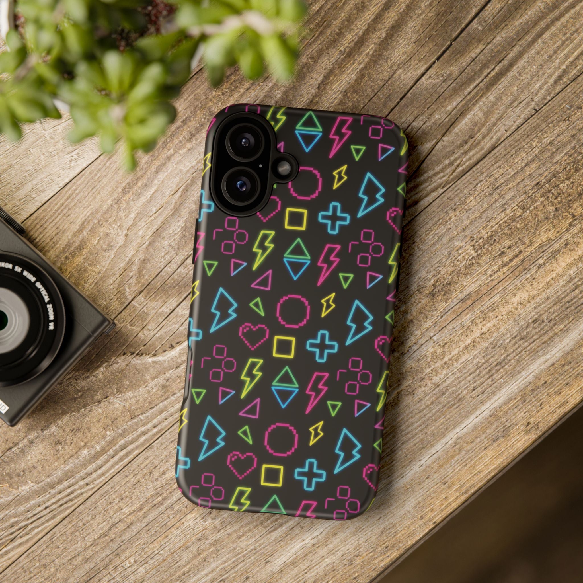 Electric Savior" Retro 90s Christian Phone Case | Neon Synthwave Pixel Art, Lightning Cross & Geometric Design, Bold Faith Gift