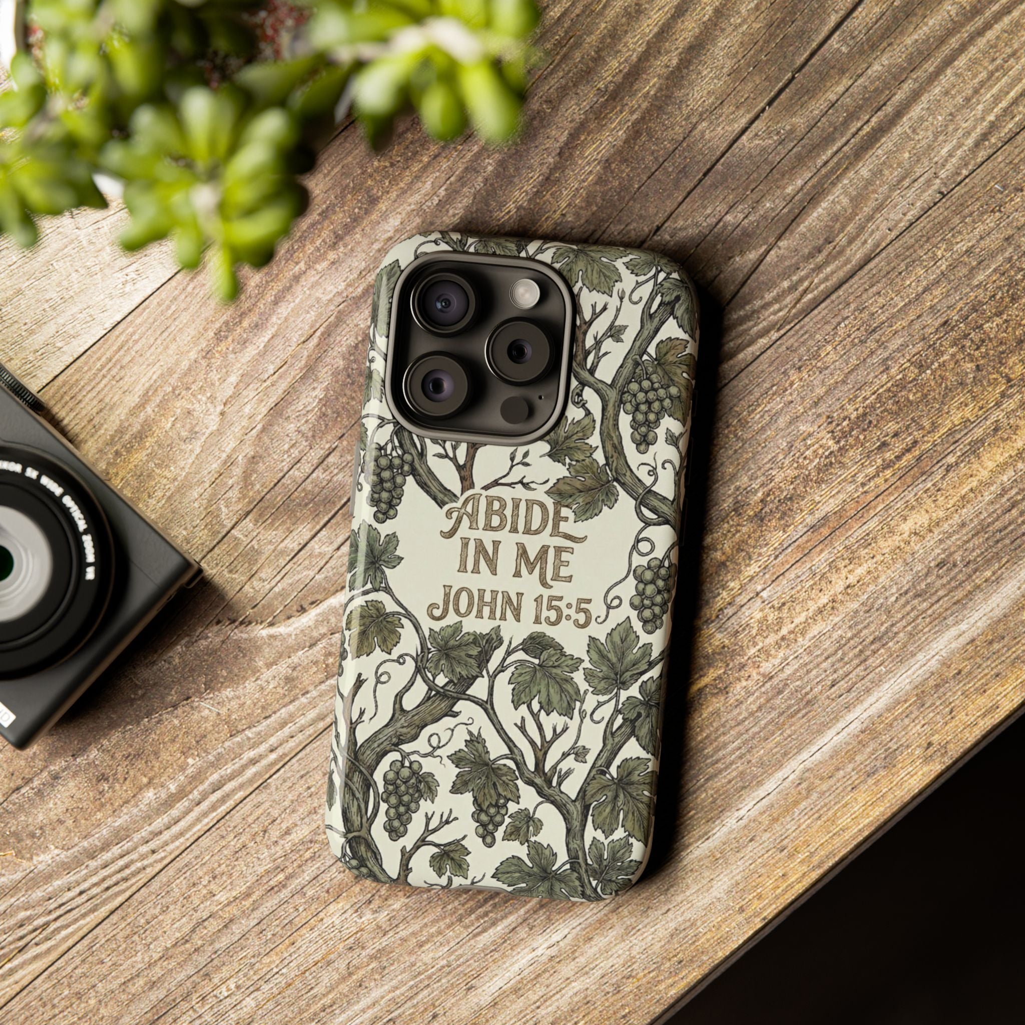 True Vine" Christian Phone Case | John 15 Scripture Art, Earthy Green Botanical Pattern, Nature Faith Gift, Bible Verse Cover