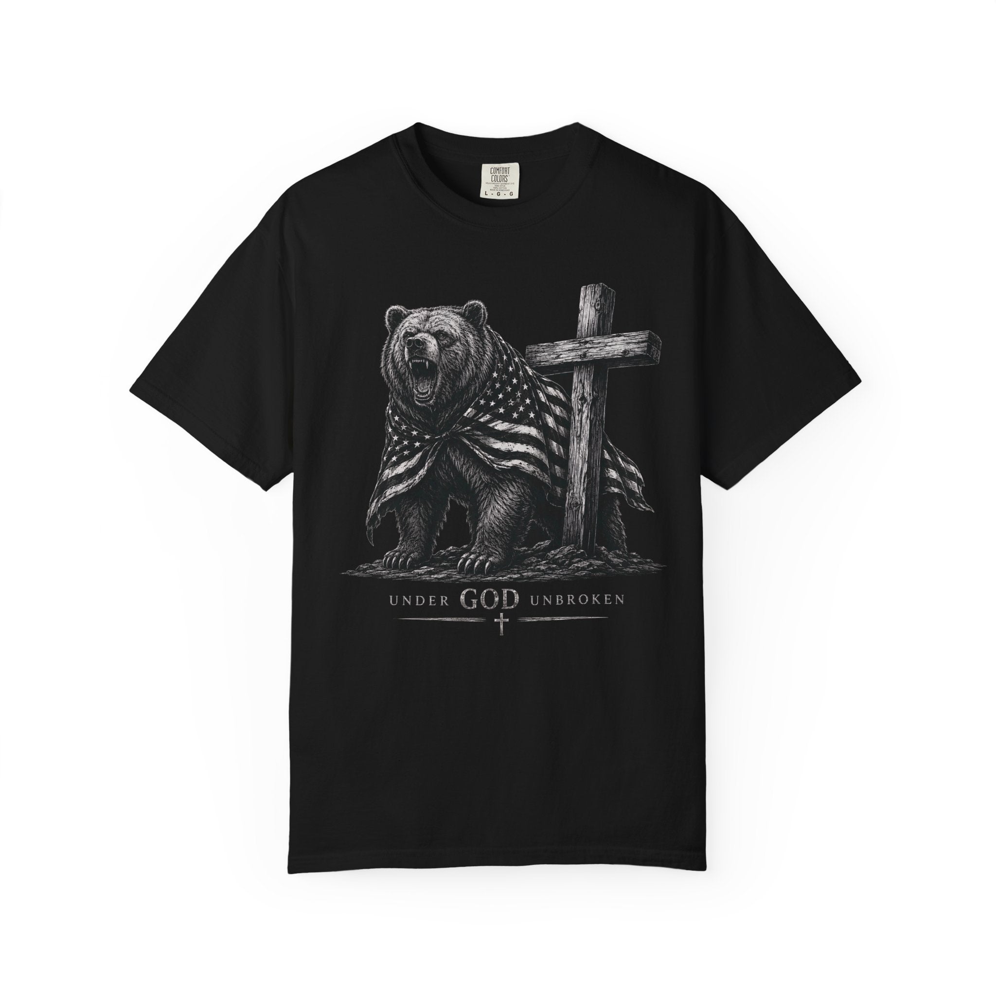 Under God Unbroken Shirt, Patriotic Christian Bear Tee, Faith Freedom Cross Shirt