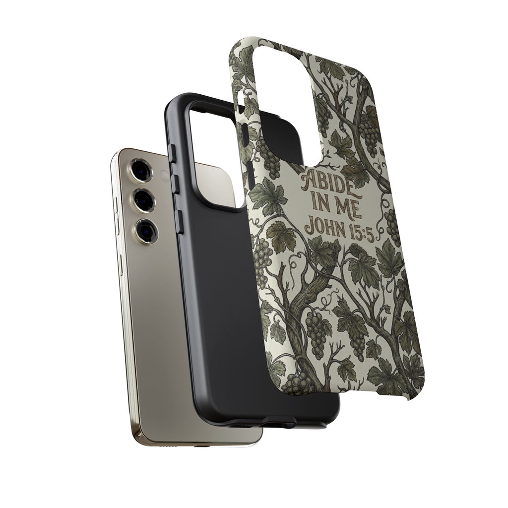True Vine" Christian Phone Case | John 15 Scripture Art, Earthy Green Botanical Pattern, Nature Faith Gift, Bible Verse Cover