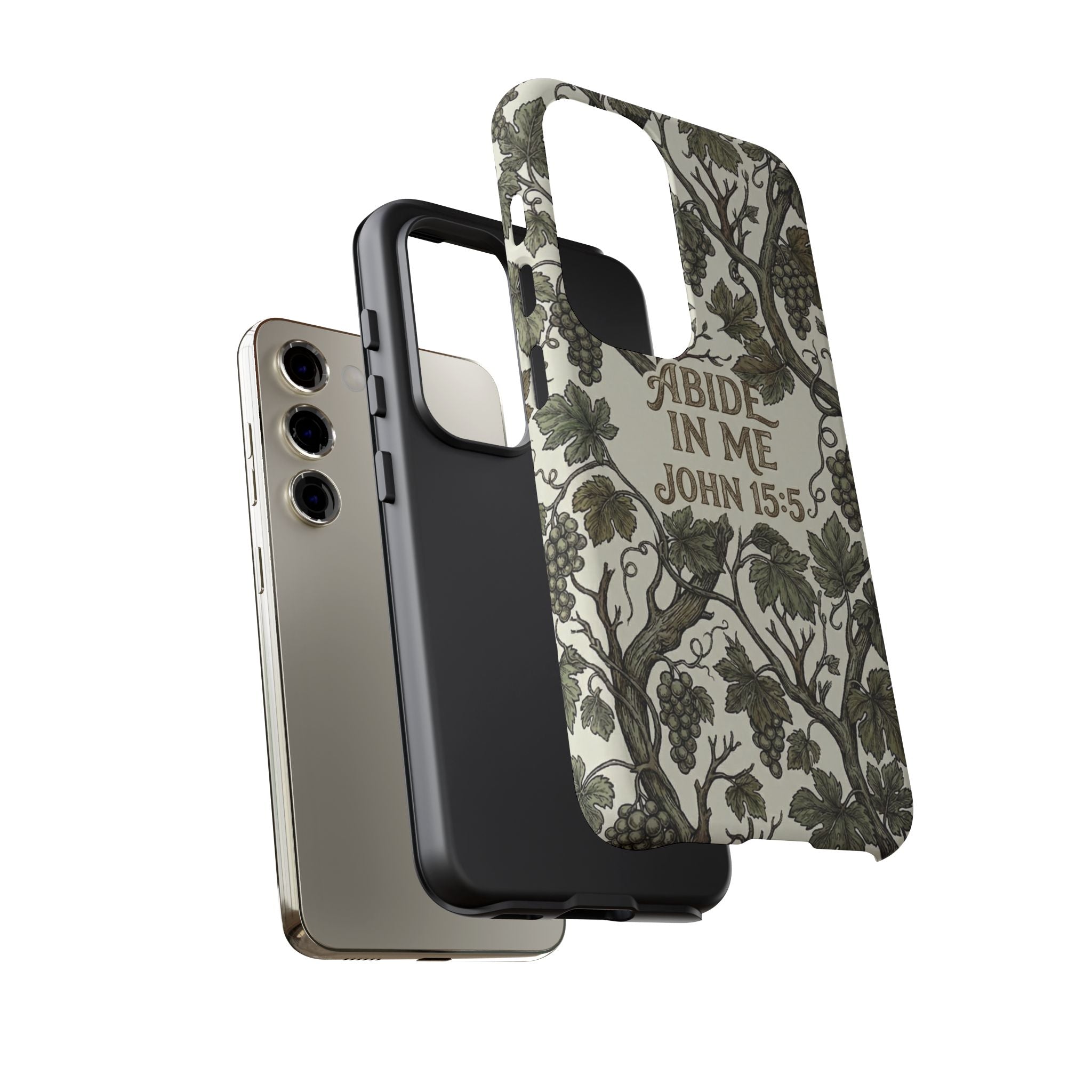 True Vine" Christian Phone Case | John 15 Scripture Art, Earthy Green Botanical Pattern, Nature Faith Gift, Bible Verse Cover