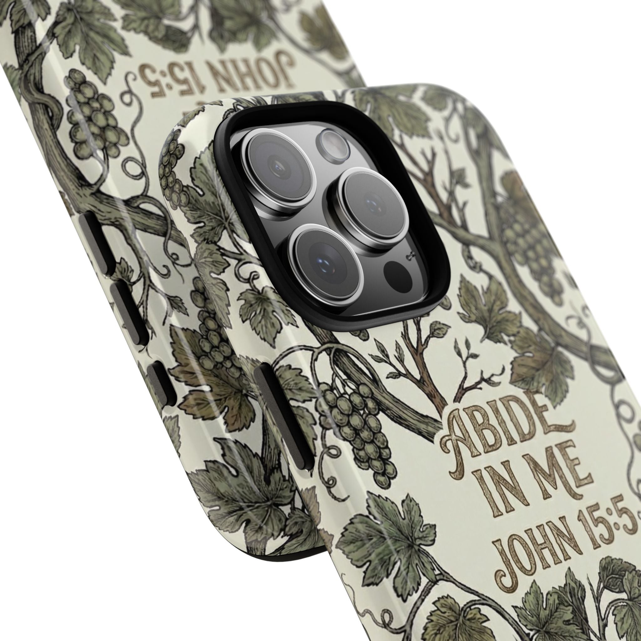 True Vine" Christian Phone Case | John 15 Scripture Art, Earthy Green Botanical Pattern, Nature Faith Gift, Bible Verse Cover