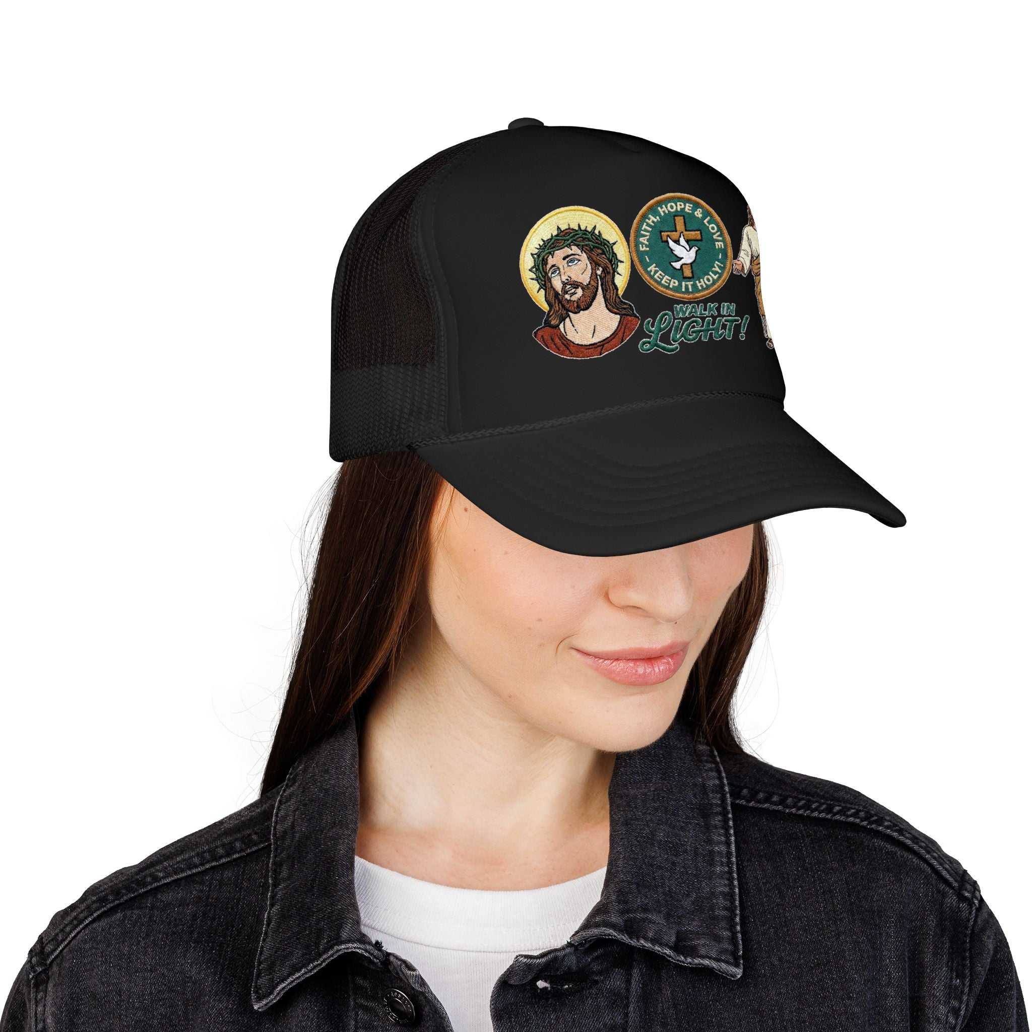 Jesus Foam Trucker Hat, Christian Trucker Cap, Embroidered Jesus Hat, Faith Based Hat, Church Hat, Religious Gift for Him