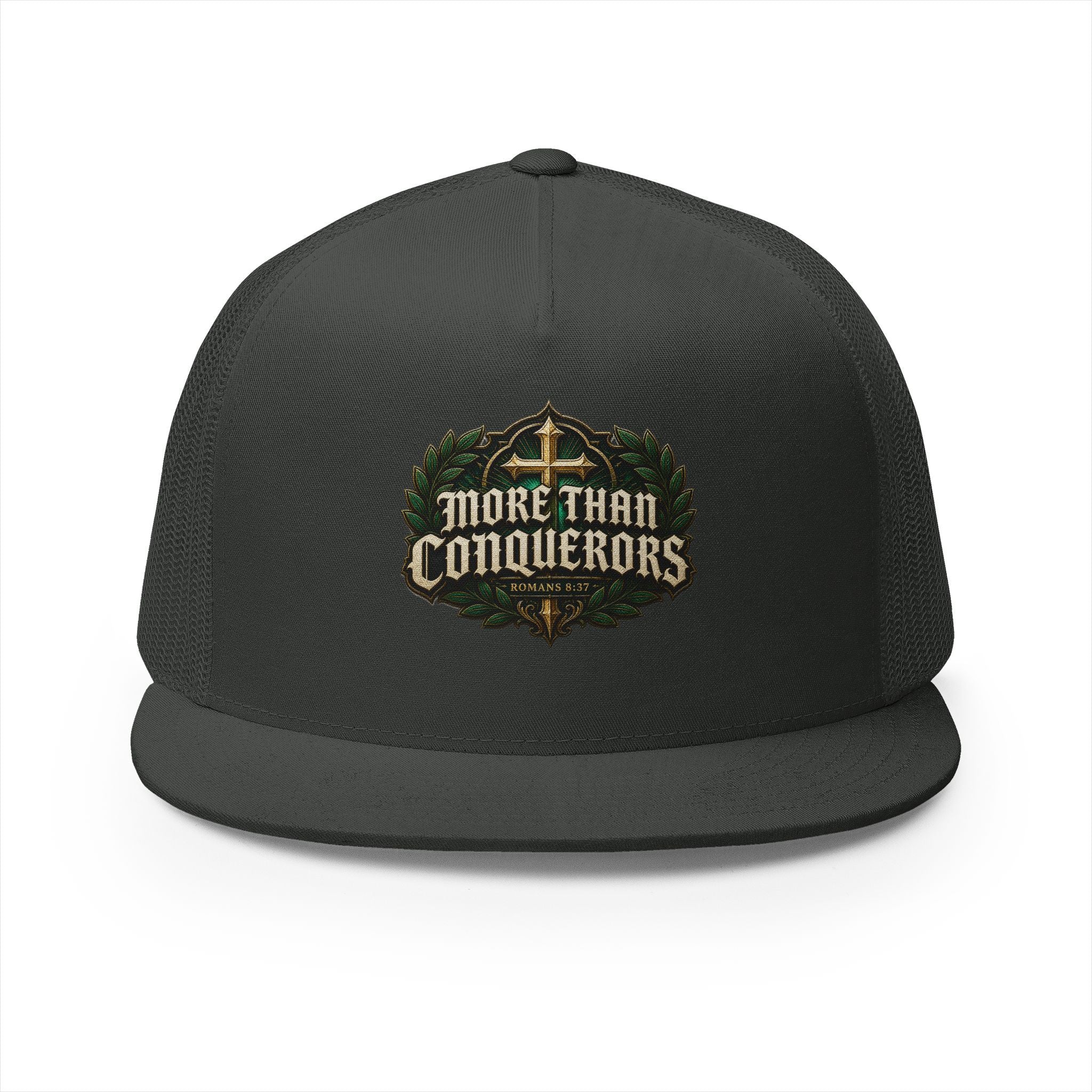 MORE THAN CONQUERORS Printed Christian 5-Panel Trucker Cap