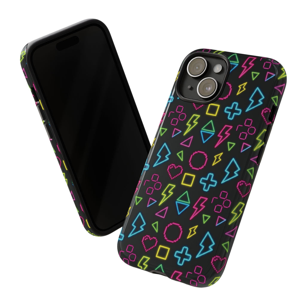 Electric Savior" Retro 90s Christian Phone Case | Neon Synthwave Pixel Art, Lightning Cross & Geometric Design, Bold Faith Gift