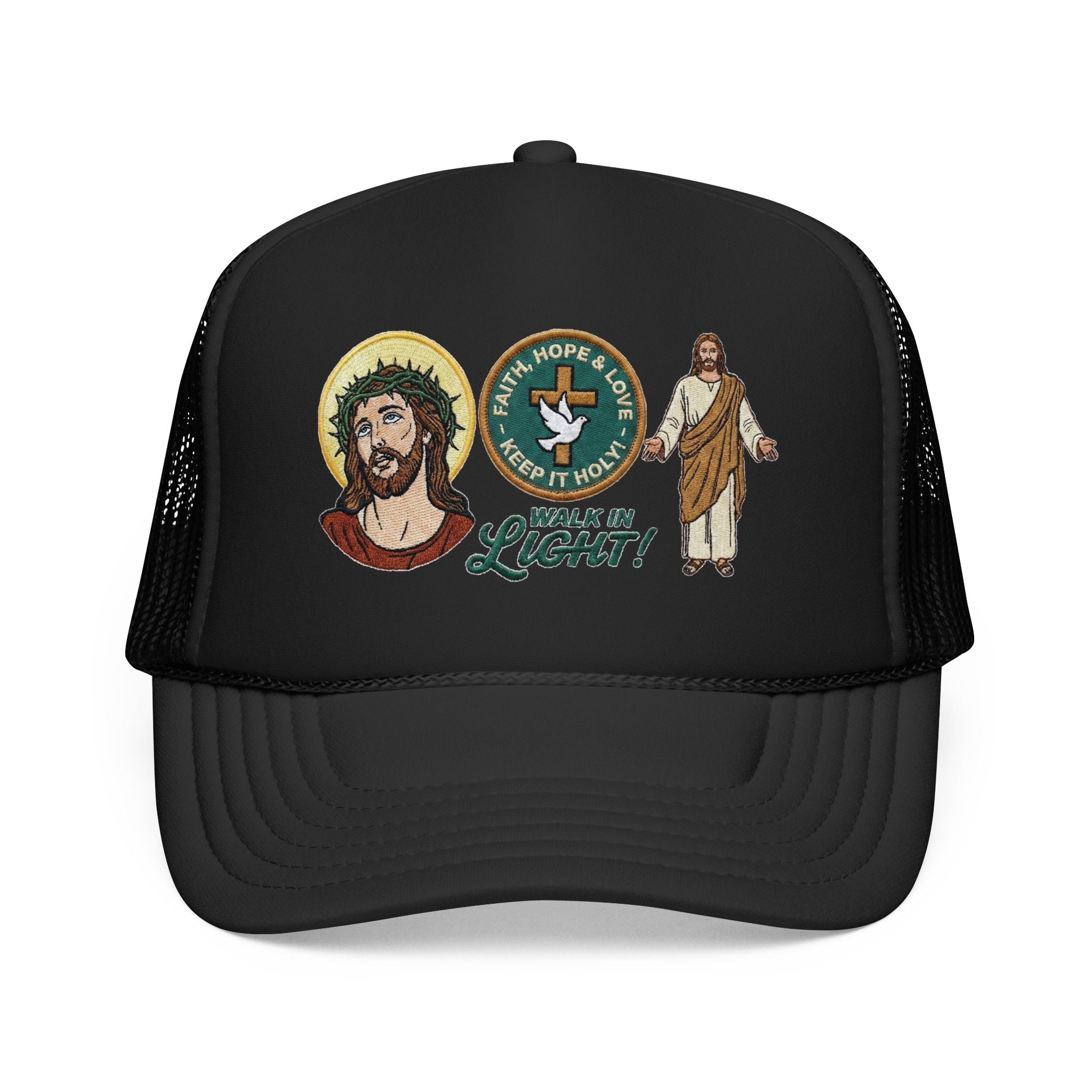 Jesus Foam Trucker Hat, Christian Trucker Cap, Embroidered Jesus Hat, Faith Based Hat, Church Hat, Religious Gift for Him