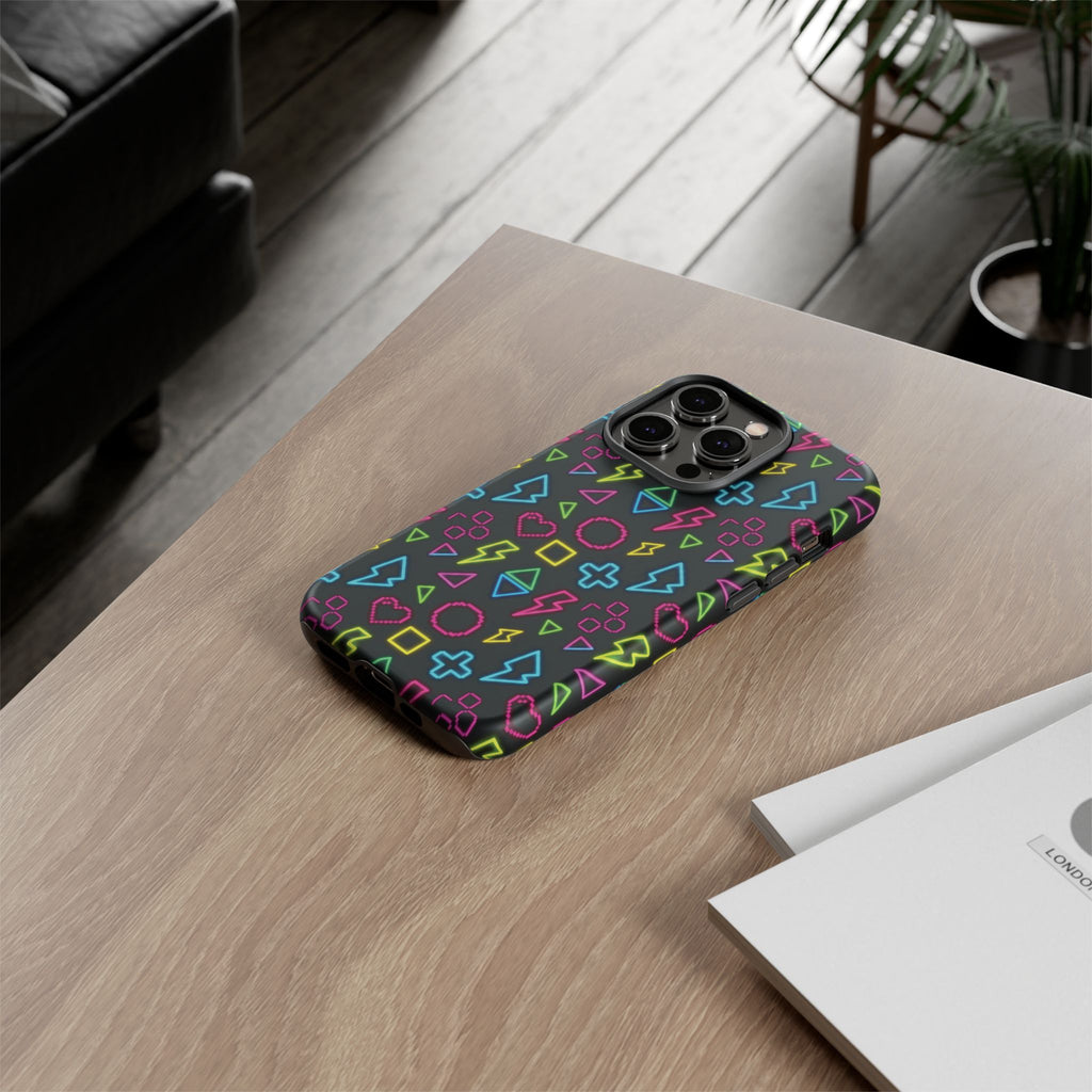 Electric Savior" Retro 90s Christian Phone Case | Neon Synthwave Pixel Art, Lightning Cross & Geometric Design, Bold Faith Gift