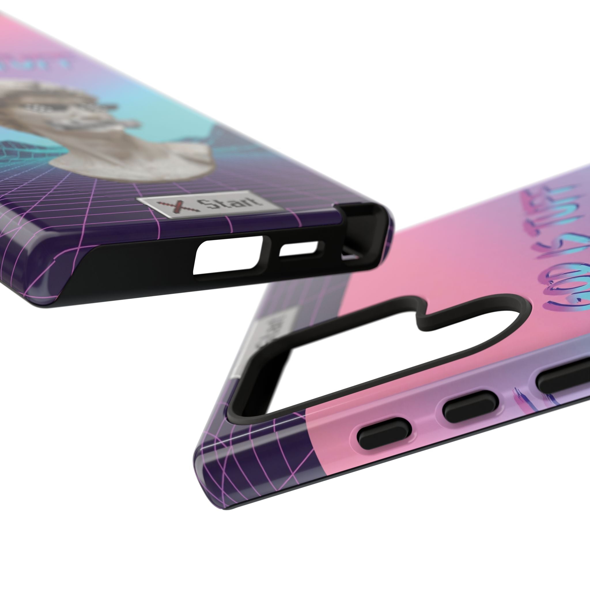 God is Tuff" Vaporwave Christian Phone Case | Aesthetic Statue with Pixel Shades, Retro 80s 90s Synthwave Grid, Gen Z Faith Gift