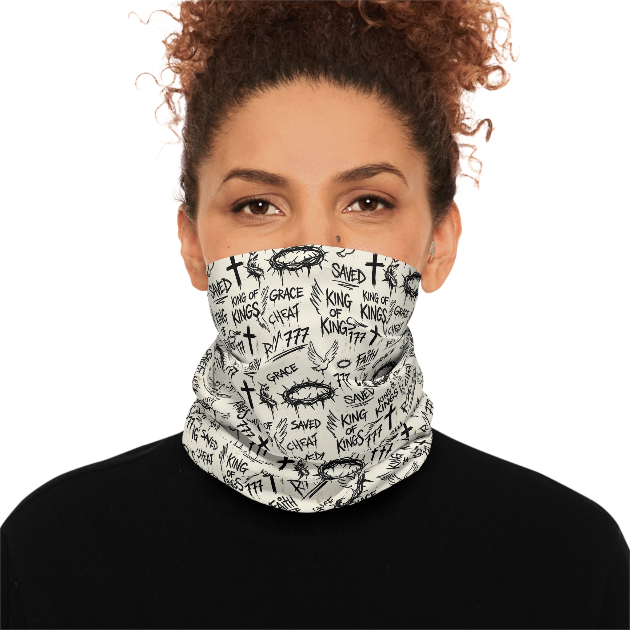 Christian Faith Graffiti Neck Gaiter | Scripture Cross Crown Design