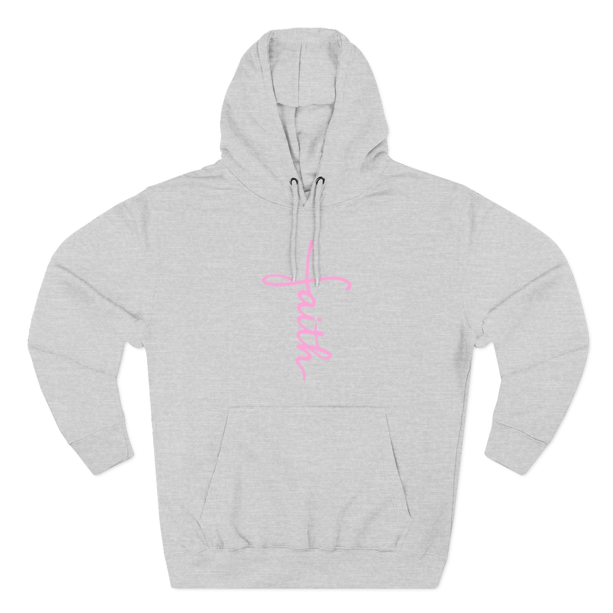 Pink Faith Hoodie | Christian Hoodie for Women | Minimalist Script Cross Hoodie | Christian Streetwear | Faith Gift | Religious Sweatshirt