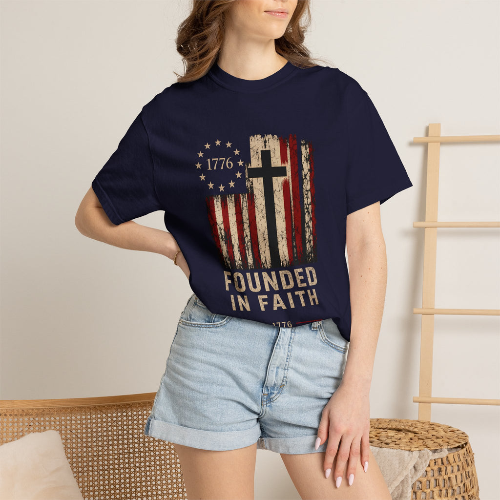 Founded in Faith Christian Patriotic Shirt, America 250 Faith Tee, Fourth of July Shirt, Vintage Americana Graphic Tee