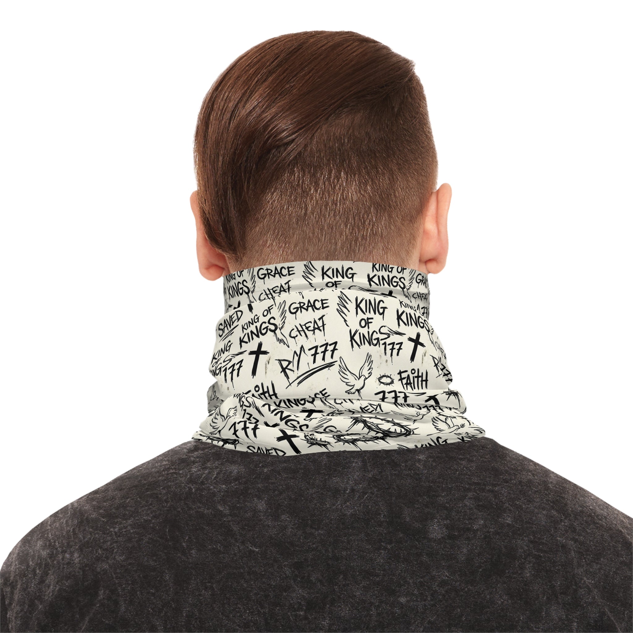 Christian Faith Graffiti Neck Gaiter | Scripture Cross Crown Design