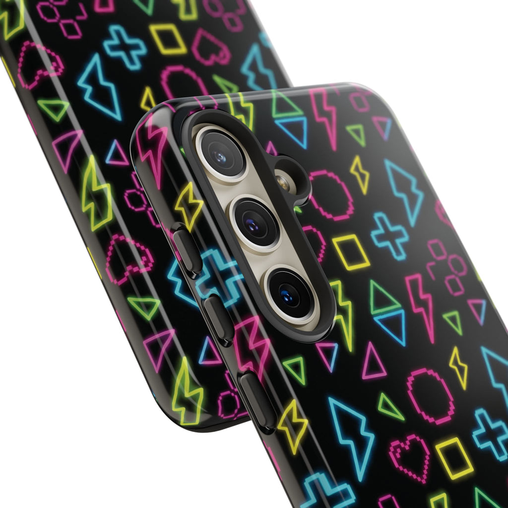 Electric Savior" Retro 90s Christian Phone Case | Neon Synthwave Pixel Art, Lightning Cross & Geometric Design, Bold Faith Gift