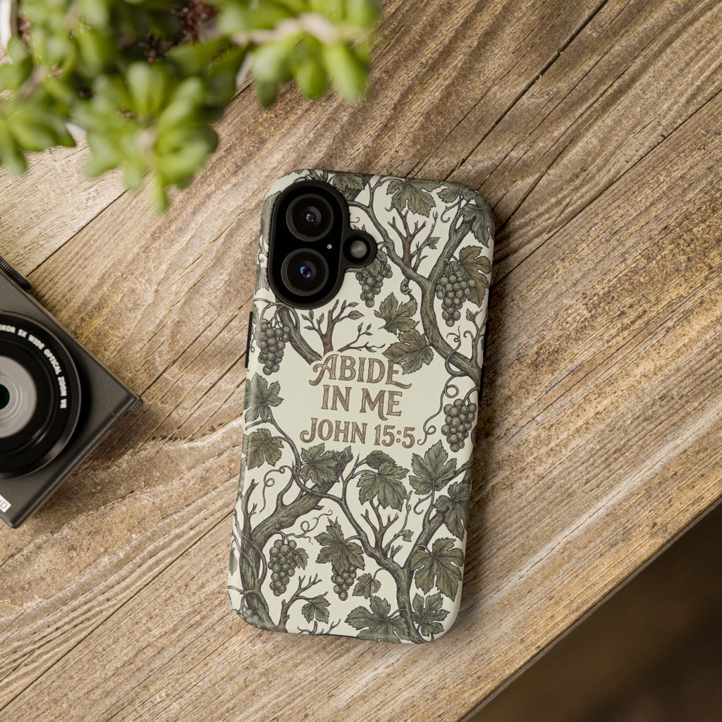 True Vine" Christian Phone Case | John 15 Scripture Art, Earthy Green Botanical Pattern, Nature Faith Gift, Bible Verse Cover
