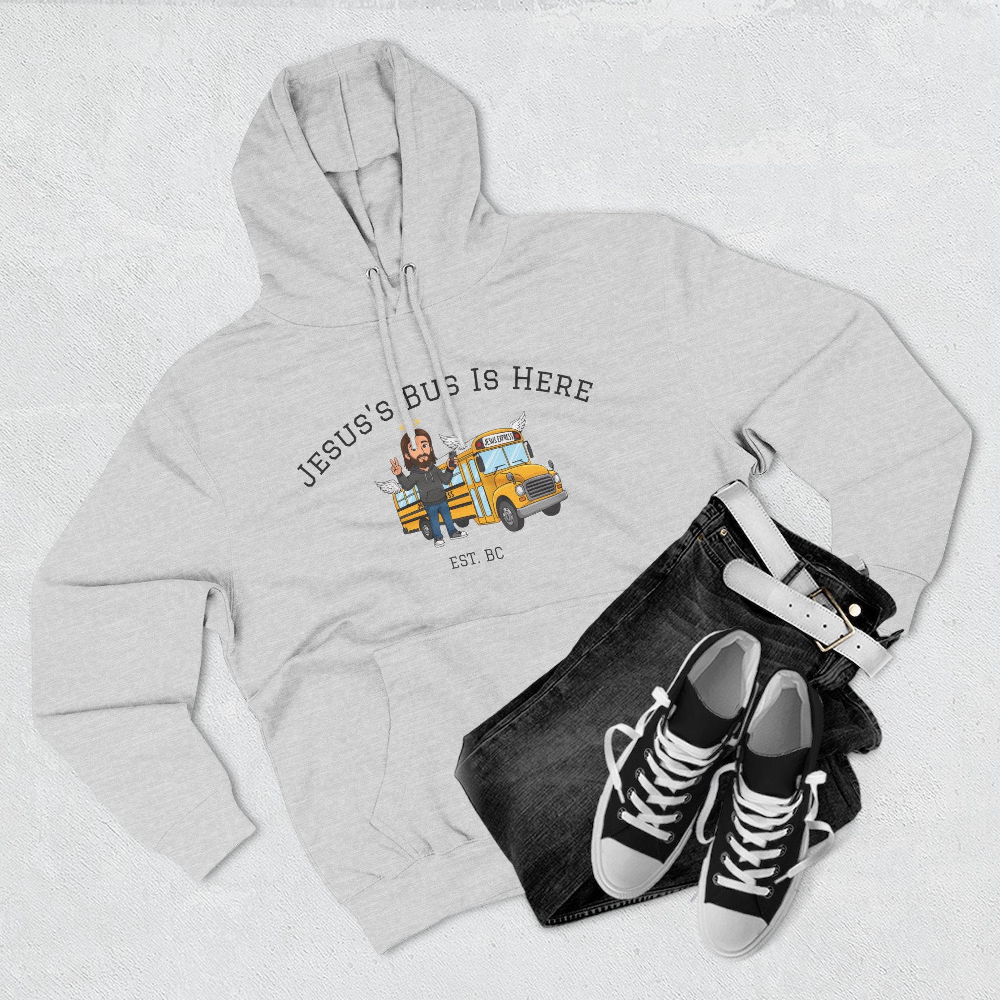 KJ version Jesus School Bus Illustration Hoodie | Jesus's Bus Is Here, EST BC