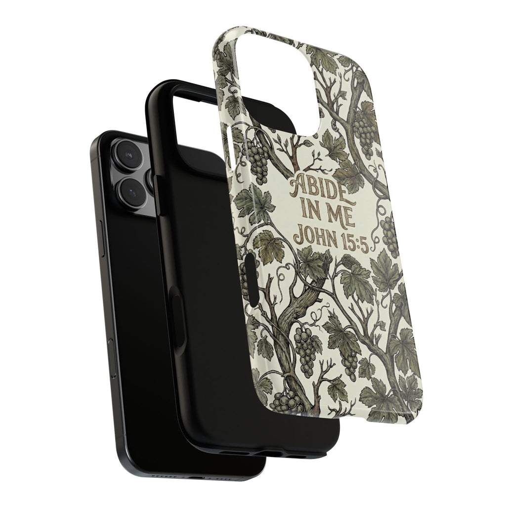 True Vine" Christian Phone Case | John 15 Scripture Art, Earthy Green Botanical Pattern, Nature Faith Gift, Bible Verse Cover