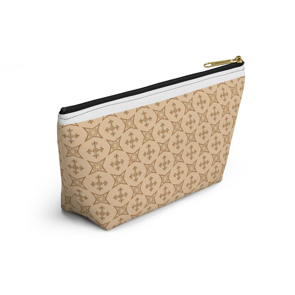 Nail Tech Makeup Bag for Press On Nails, Neutral Cross Pattern Cosmetic Pouch, Christian Travel Toiletry Bag, Faith Gift for Her