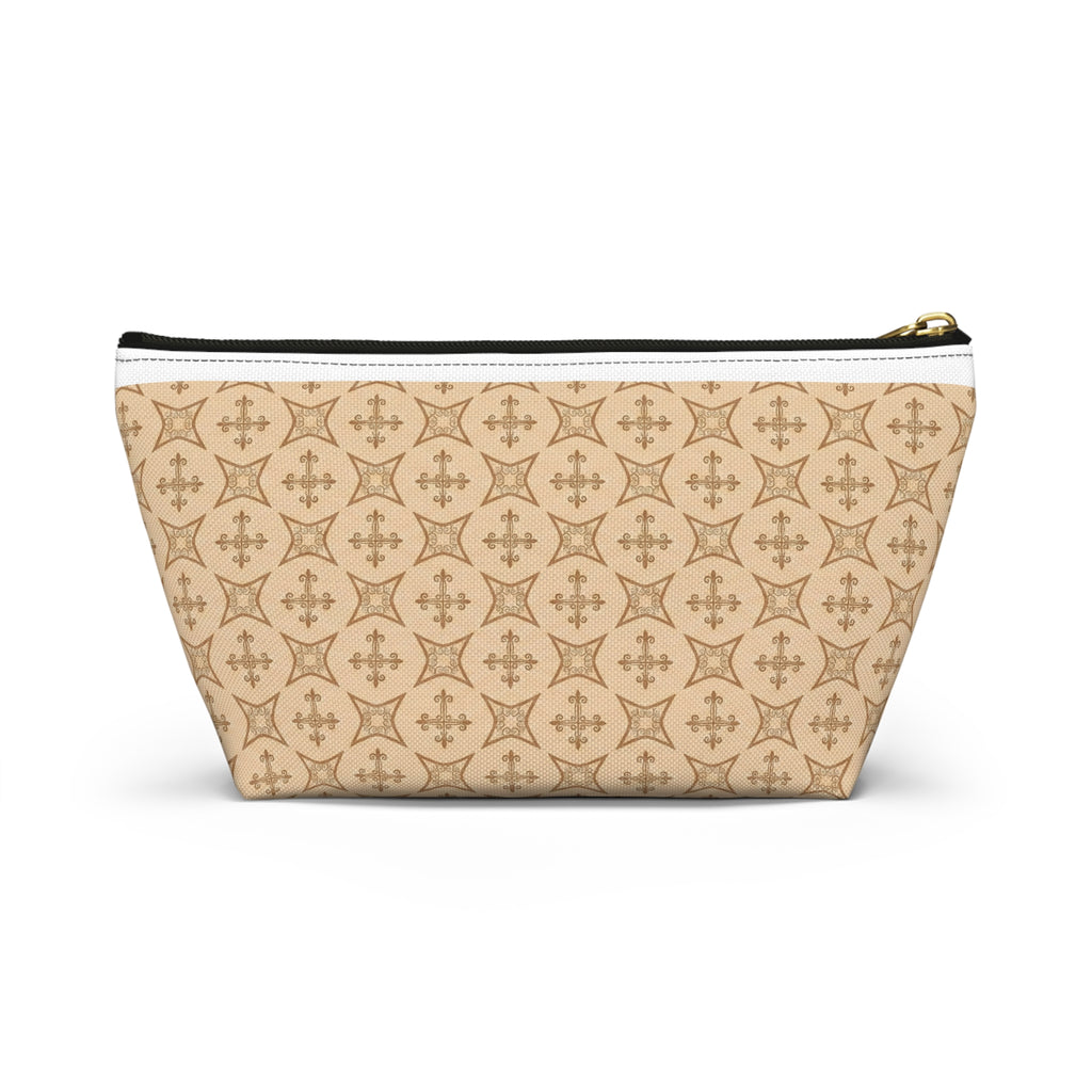 Nail Tech Makeup Bag for Press On Nails, Neutral Cross Pattern Cosmetic Pouch, Christian Travel Toiletry Bag, Faith Gift for Her