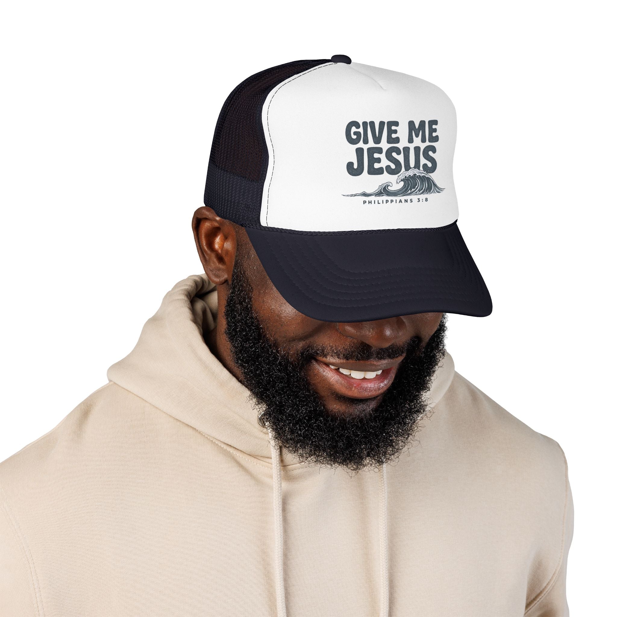 Give Me Jesus Foam Trucker Hat | Philippians 2:8 Christian Faith Design