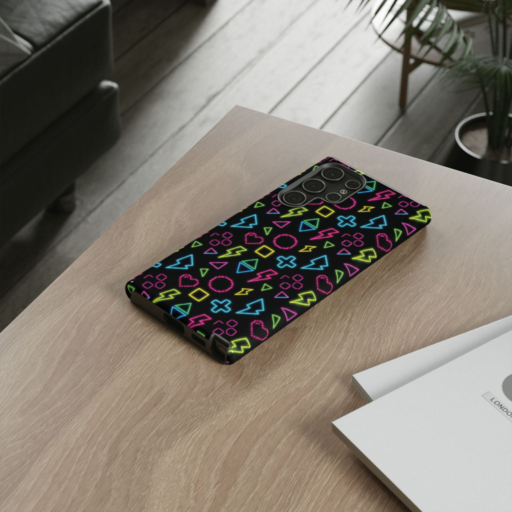 Electric Savior" Retro 90s Christian Phone Case | Neon Synthwave Pixel Art, Lightning Cross & Geometric Design, Bold Faith Gift