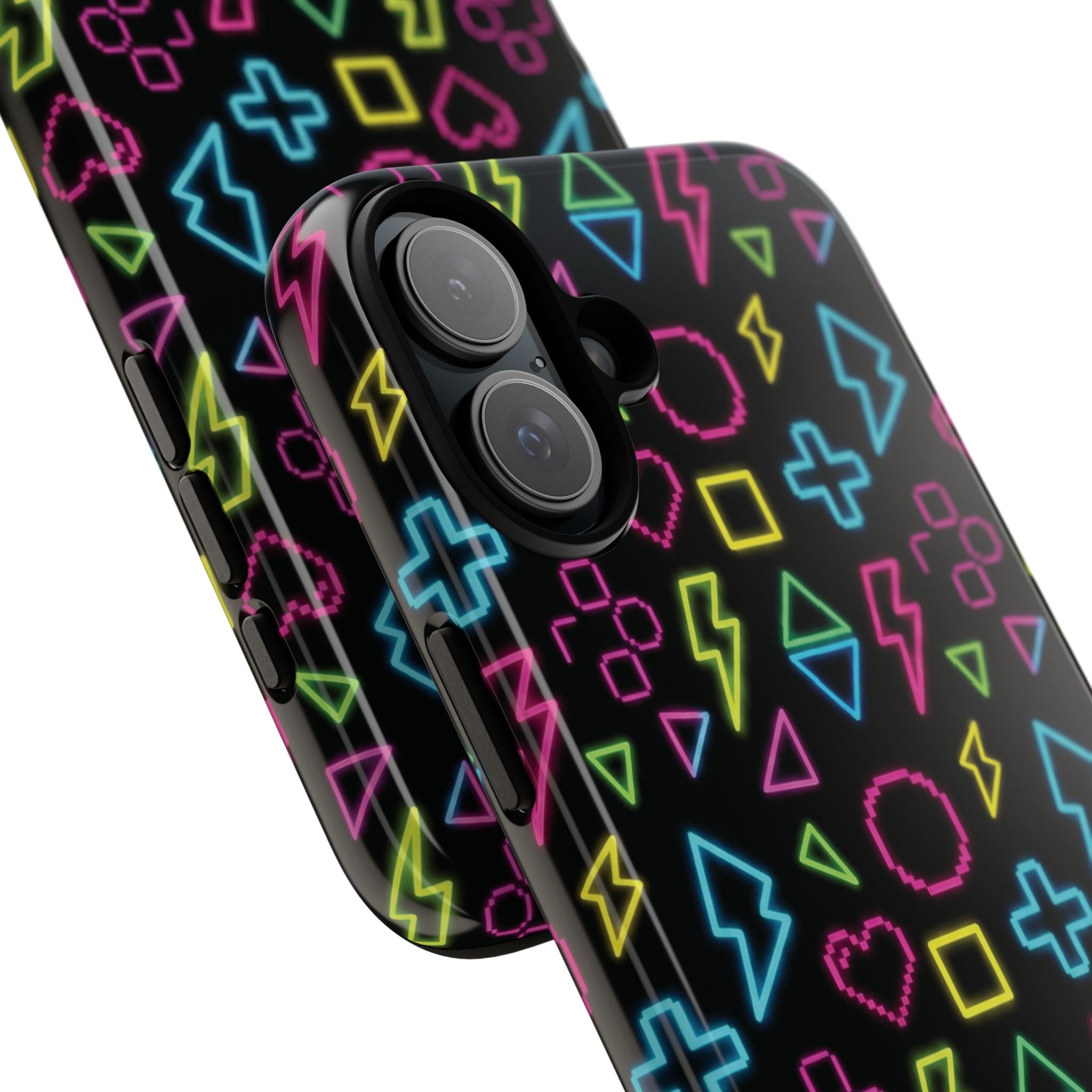 Electric Savior" Retro 90s Christian Phone Case | Neon Synthwave Pixel Art, Lightning Cross & Geometric Design, Bold Faith Gift