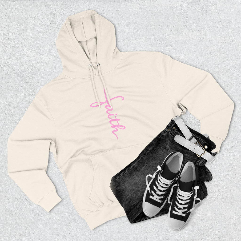 Pink Faith Hoodie | Christian Hoodie for Women | Minimalist Script Cross Hoodie | Christian Streetwear | Faith Gift | Religious Sweatshirt