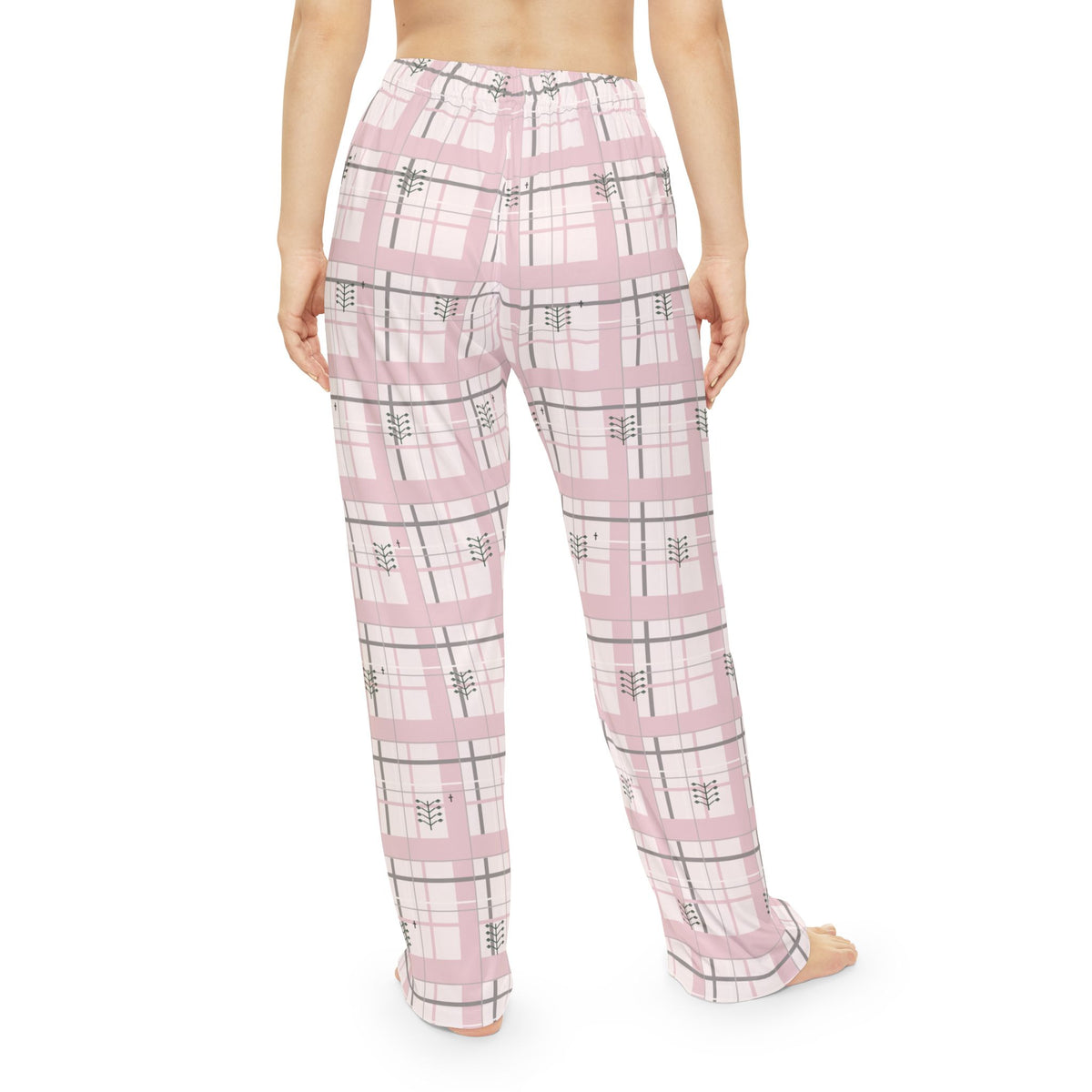 Botanical Cross Pink Plaid Pajama Pants