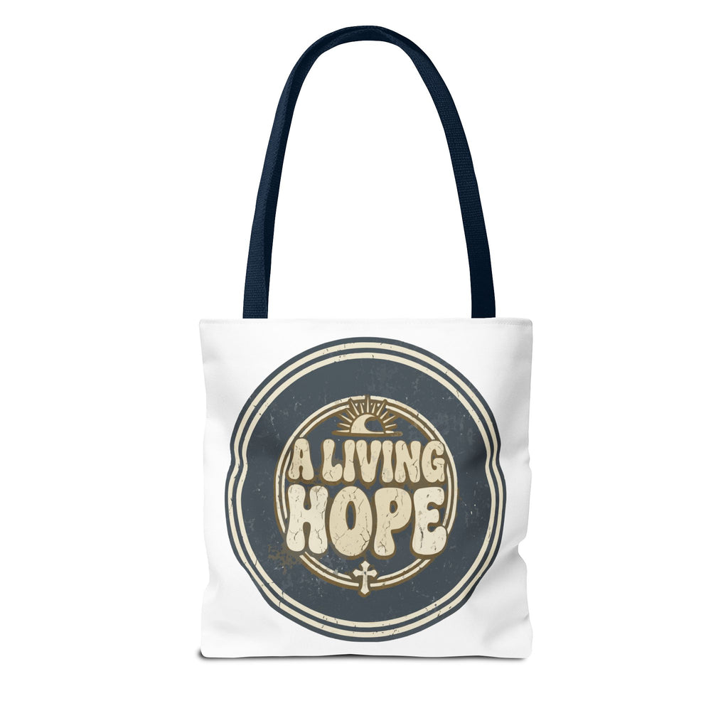 A Living Hope round emblem Tote Bag | Inspirational faith design