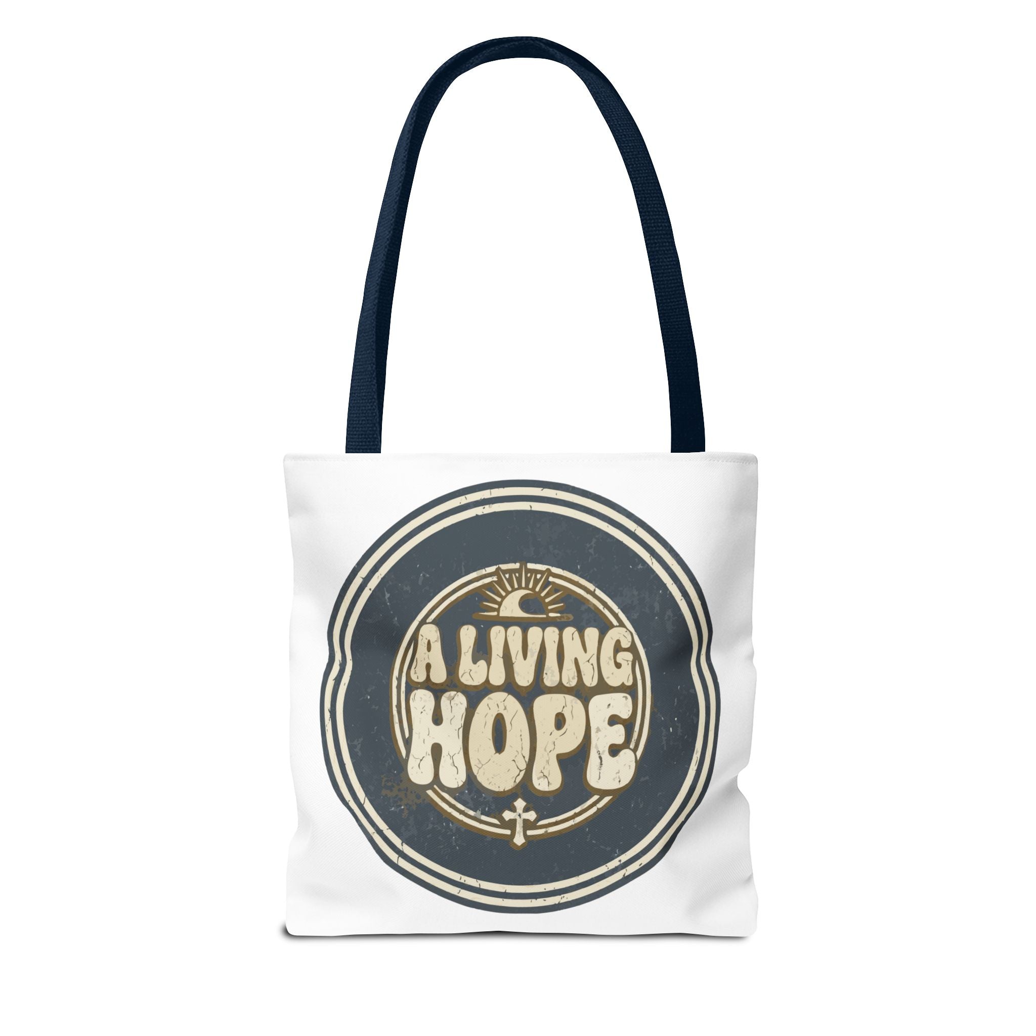 A Living Hope round emblem Tote Bag | Inspirational faith design