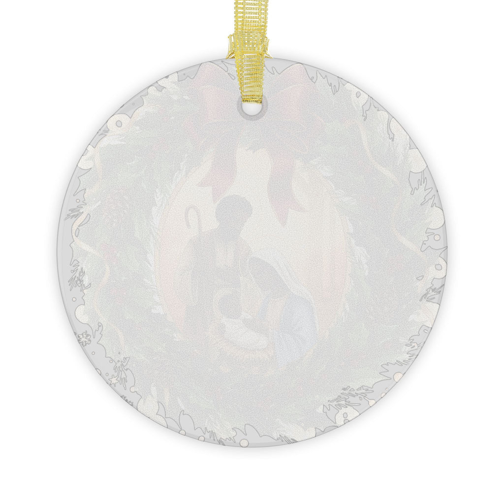 African American Nativity Glass Ornament Holy Family Wreath Christmas Decor Beveled Glass Keepsake Religious Gift