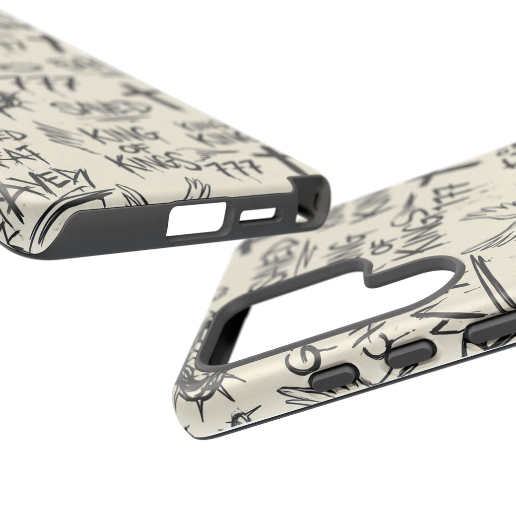 Christian Graffiti Phone Case | "Saved" & "King of Kings" Doodle Art, Urban Streetwear Faith Cover, Modern Religious Sketch Design