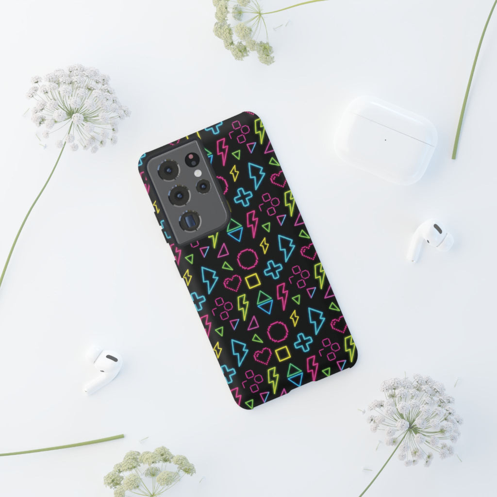 Electric Savior" Retro 90s Christian Phone Case | Neon Synthwave Pixel Art, Lightning Cross & Geometric Design, Bold Faith Gift