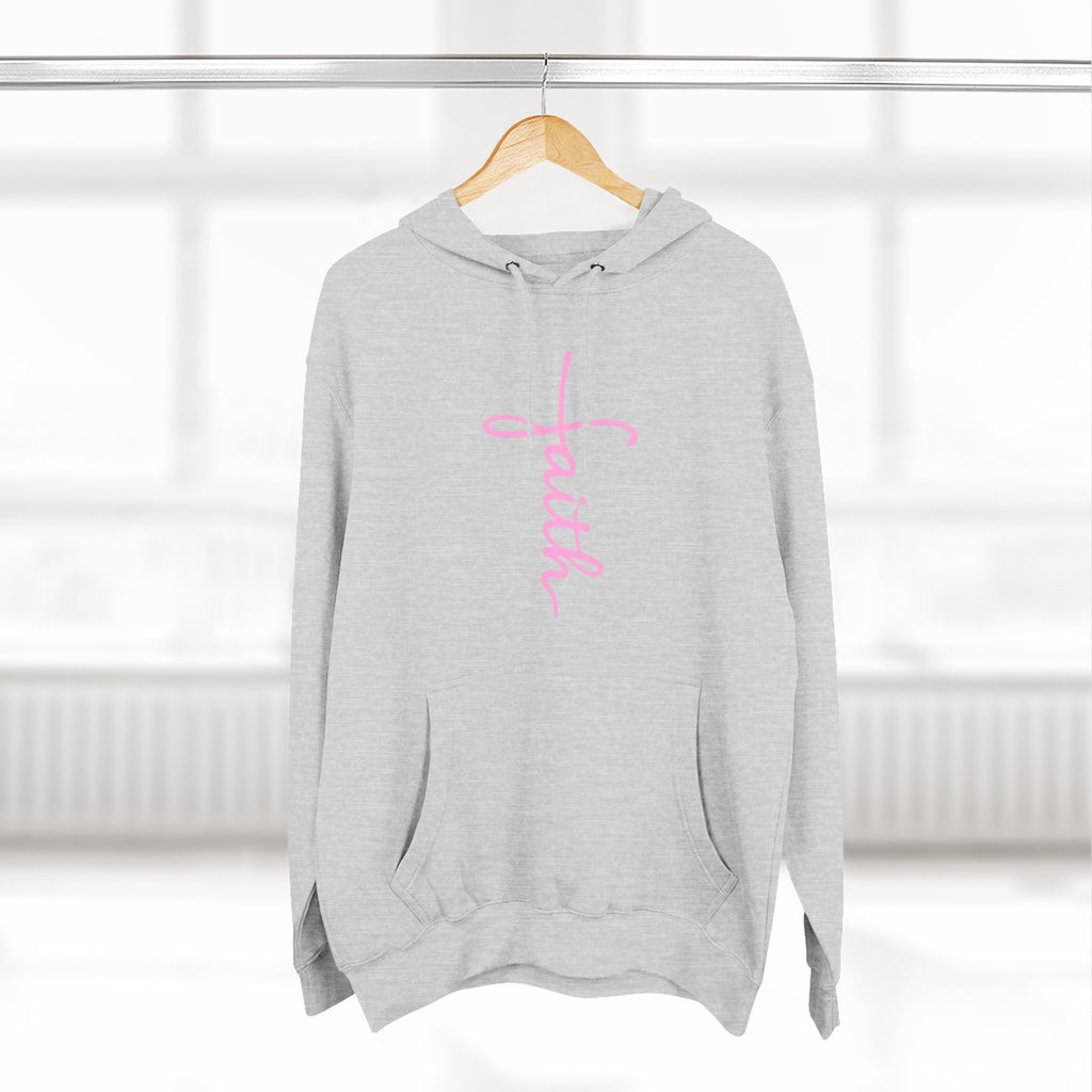 Pink Faith Hoodie | Christian Hoodie for Women | Minimalist Script Cross Hoodie | Christian Streetwear | Faith Gift | Religious Sweatshirt