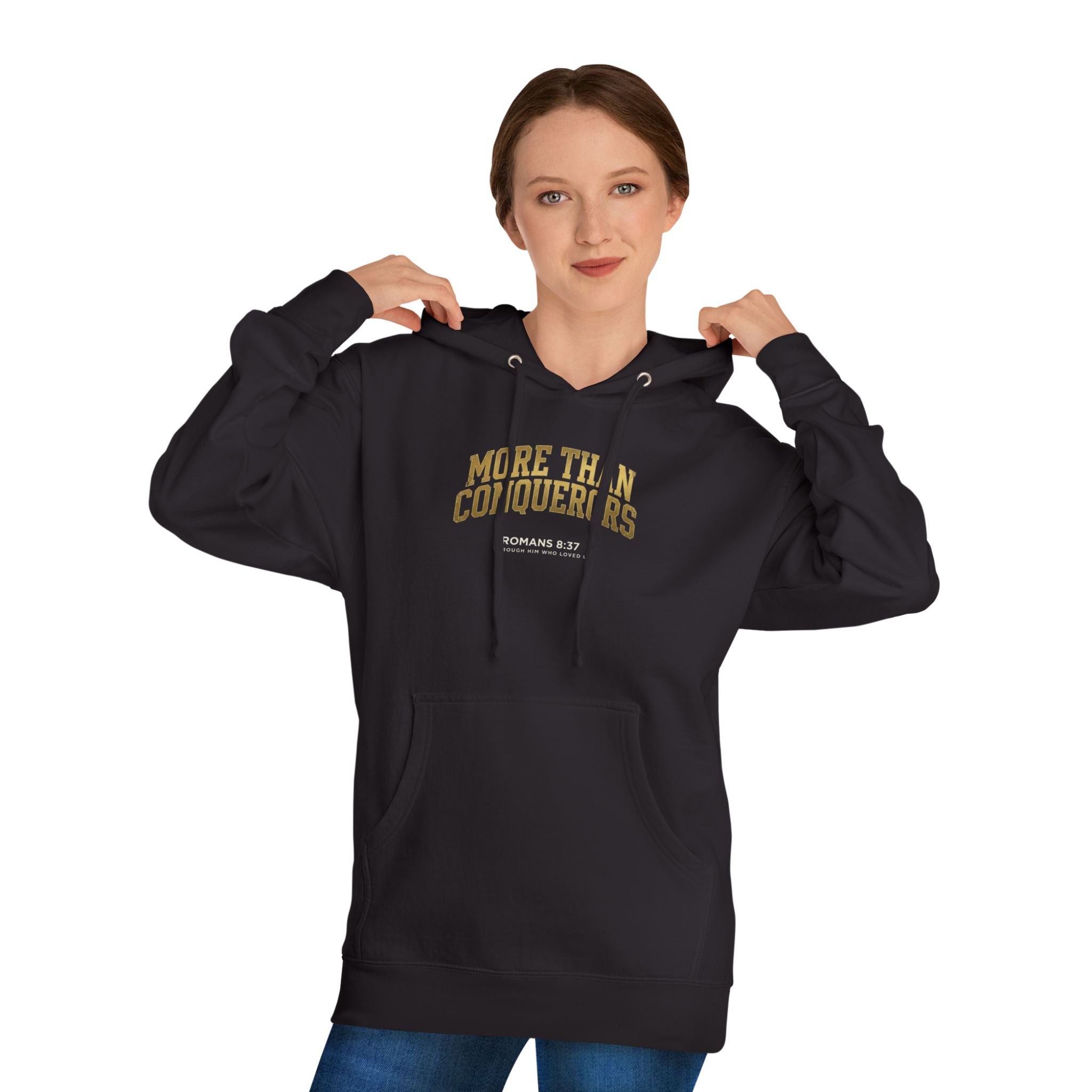More Than Conquerors Hoodie, Romans 8:37 Scripture Sweatshirt, Christian Faith Hoodie, Unisex Cozy Pullover, Gift for Him Her