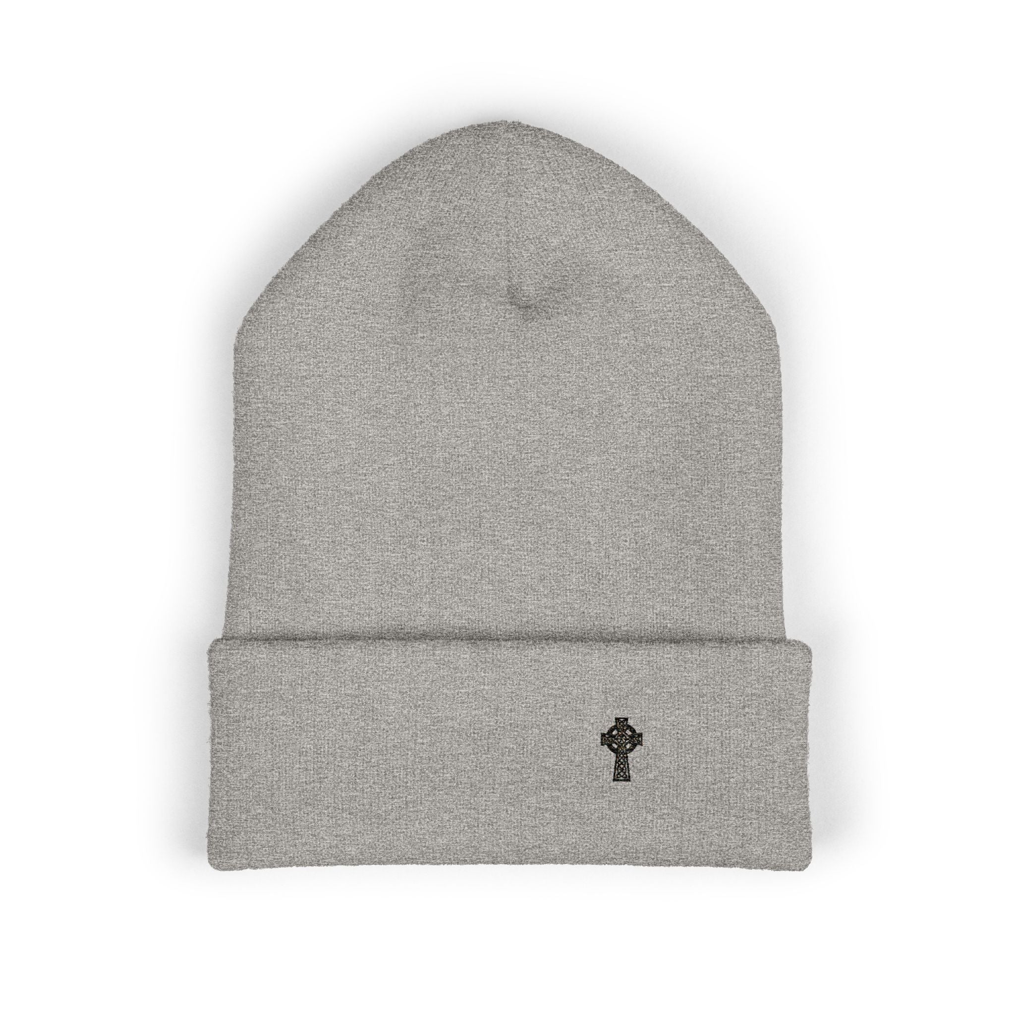 Embroidered Christian Beanie Celtic Cross Knit Cuffed Hat Minimal Faith Apparel Gift for Men Women | Christian Streetwear