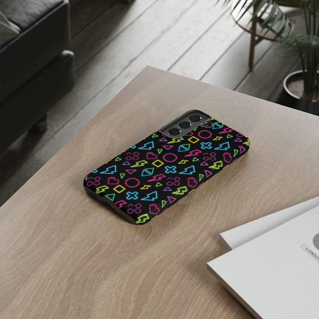 Electric Savior" Retro 90s Christian Phone Case | Neon Synthwave Pixel Art, Lightning Cross & Geometric Design, Bold Faith Gift