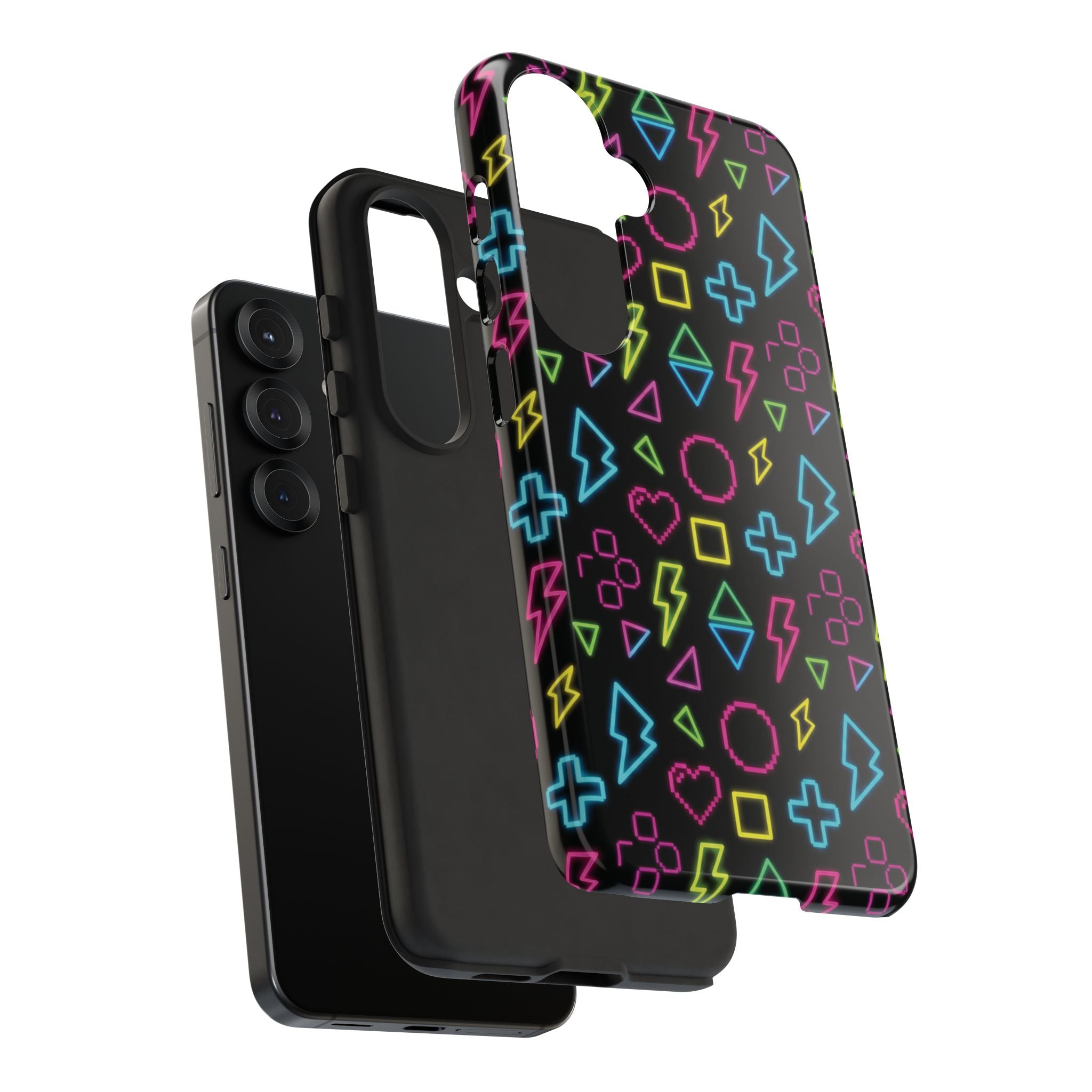 Electric Savior" Retro 90s Christian Phone Case | Neon Synthwave Pixel Art, Lightning Cross & Geometric Design, Bold Faith Gift