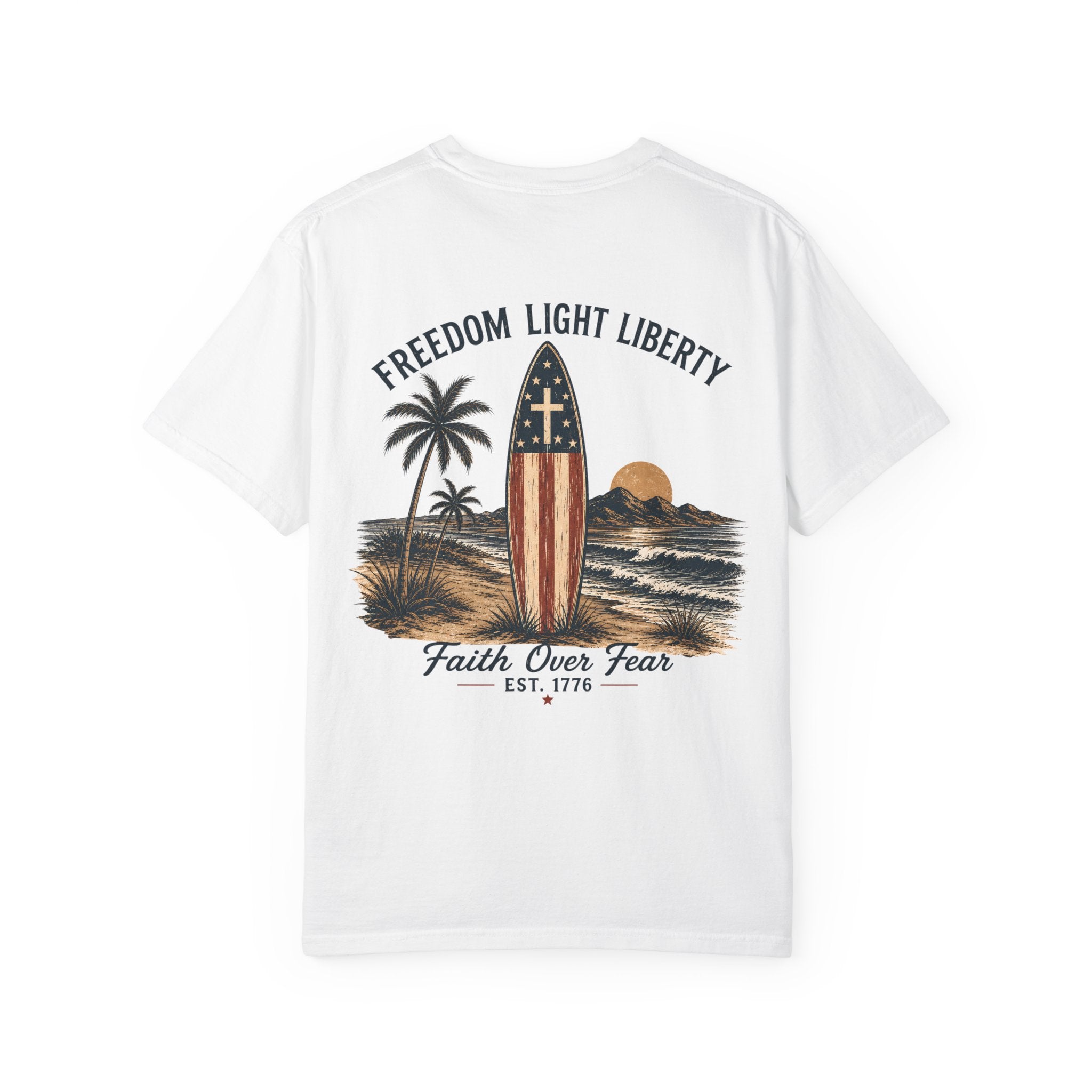 Faith Over Fear Shirt, Christian Surf Tee, Patriotic Christian Shirt, Freedom Light Liberty