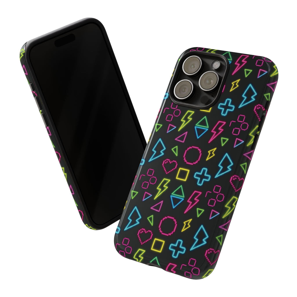 Electric Savior" Retro 90s Christian Phone Case | Neon Synthwave Pixel Art, Lightning Cross & Geometric Design, Bold Faith Gift