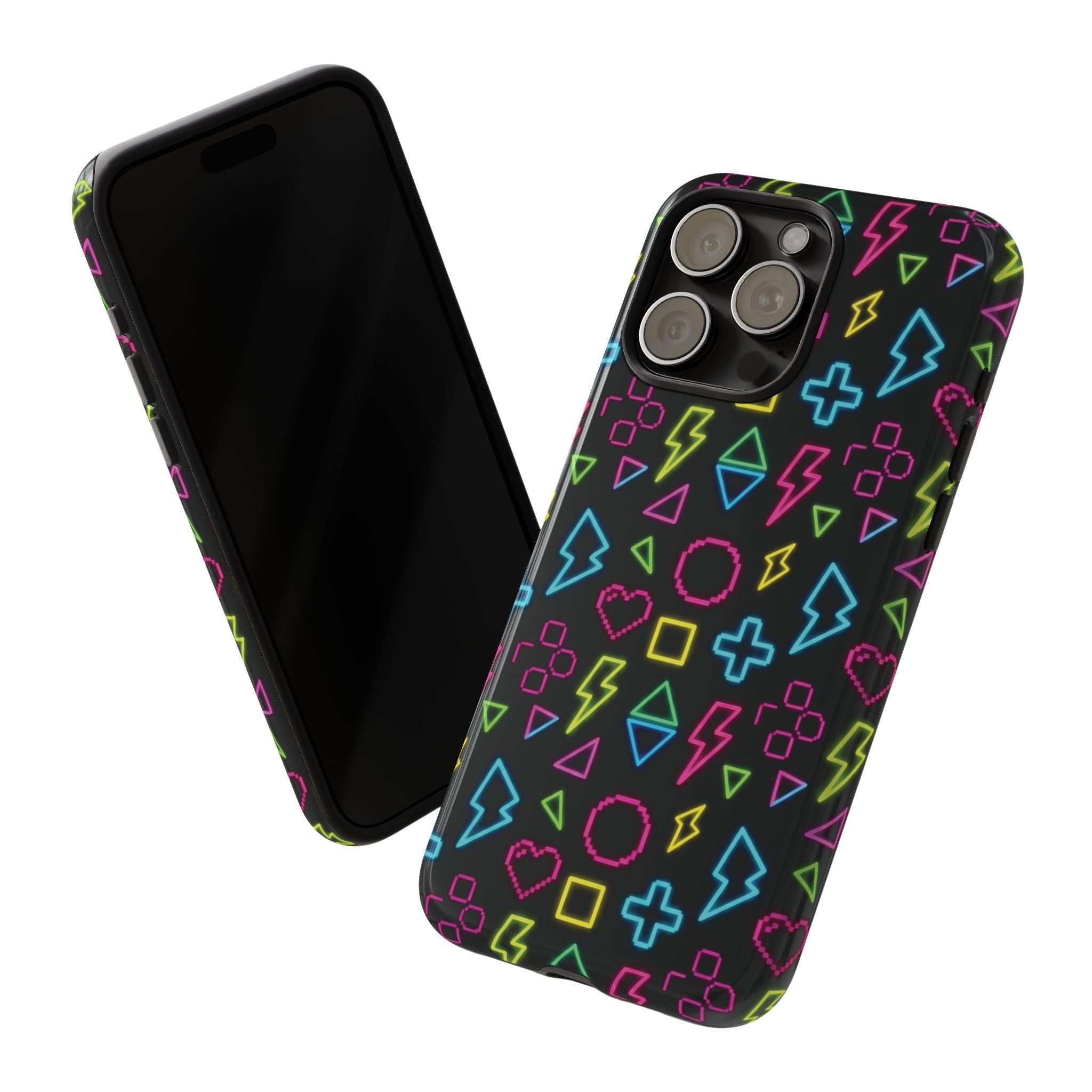Electric Savior" Retro 90s Christian Phone Case | Neon Synthwave Pixel Art, Lightning Cross & Geometric Design, Bold Faith Gift