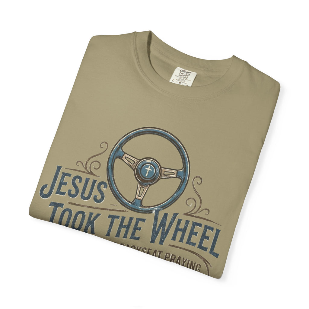 Jesus Took the Wheel steering wheel and vintage truck T-shirt | Christian faith shirt