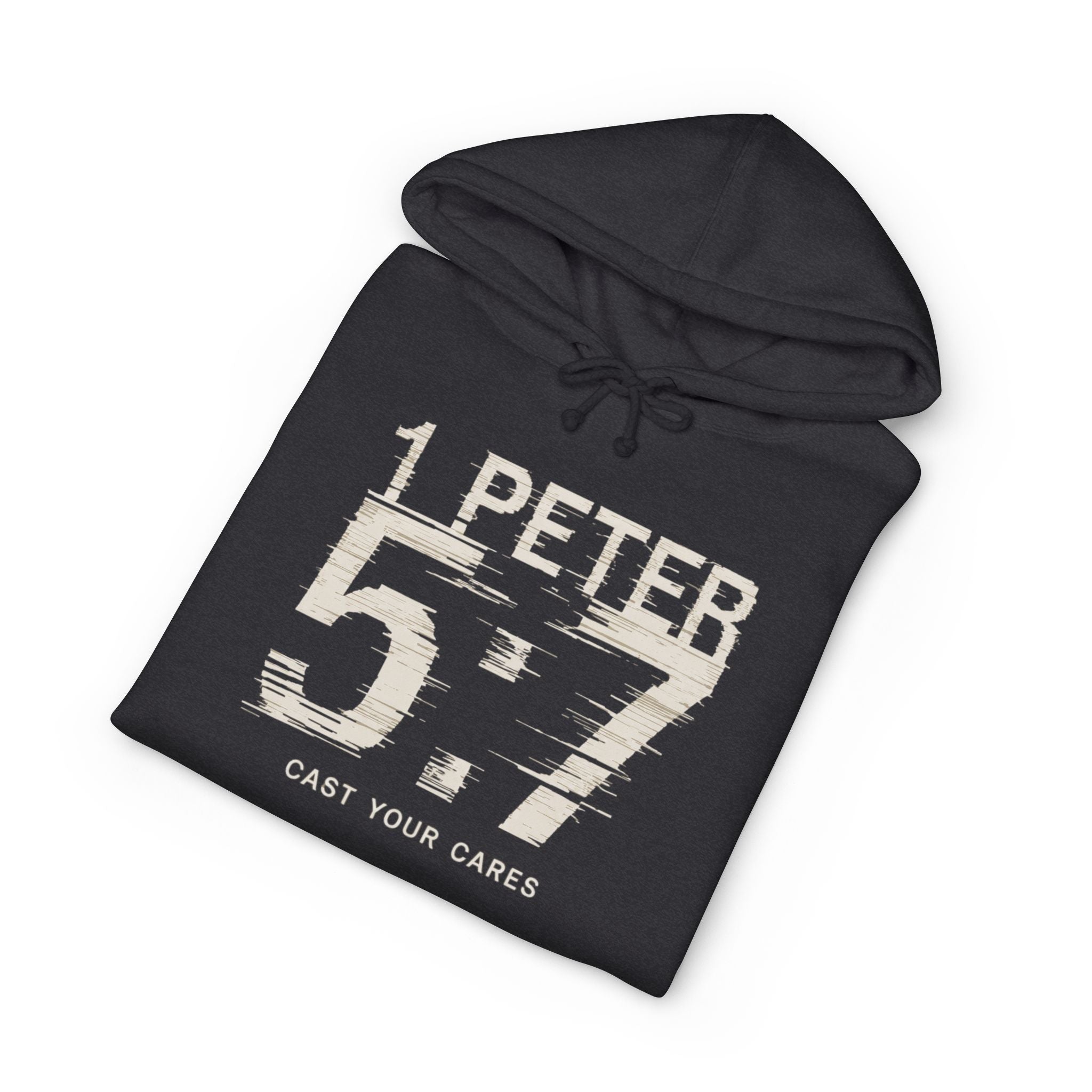 Christian Hoodie | 1 Peter 5:7 Hoodie | Cast Your Cares Sweatshirt | Heavyweight Faith Streetwear Hoodie | Minimalist Christian Gift