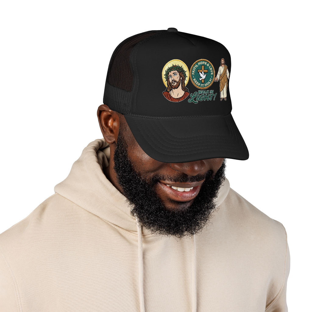 Jesus Foam Trucker Hat, Christian Trucker Cap, Embroidered Jesus Hat, Faith Based Hat, Church Hat, Religious Gift for Him
