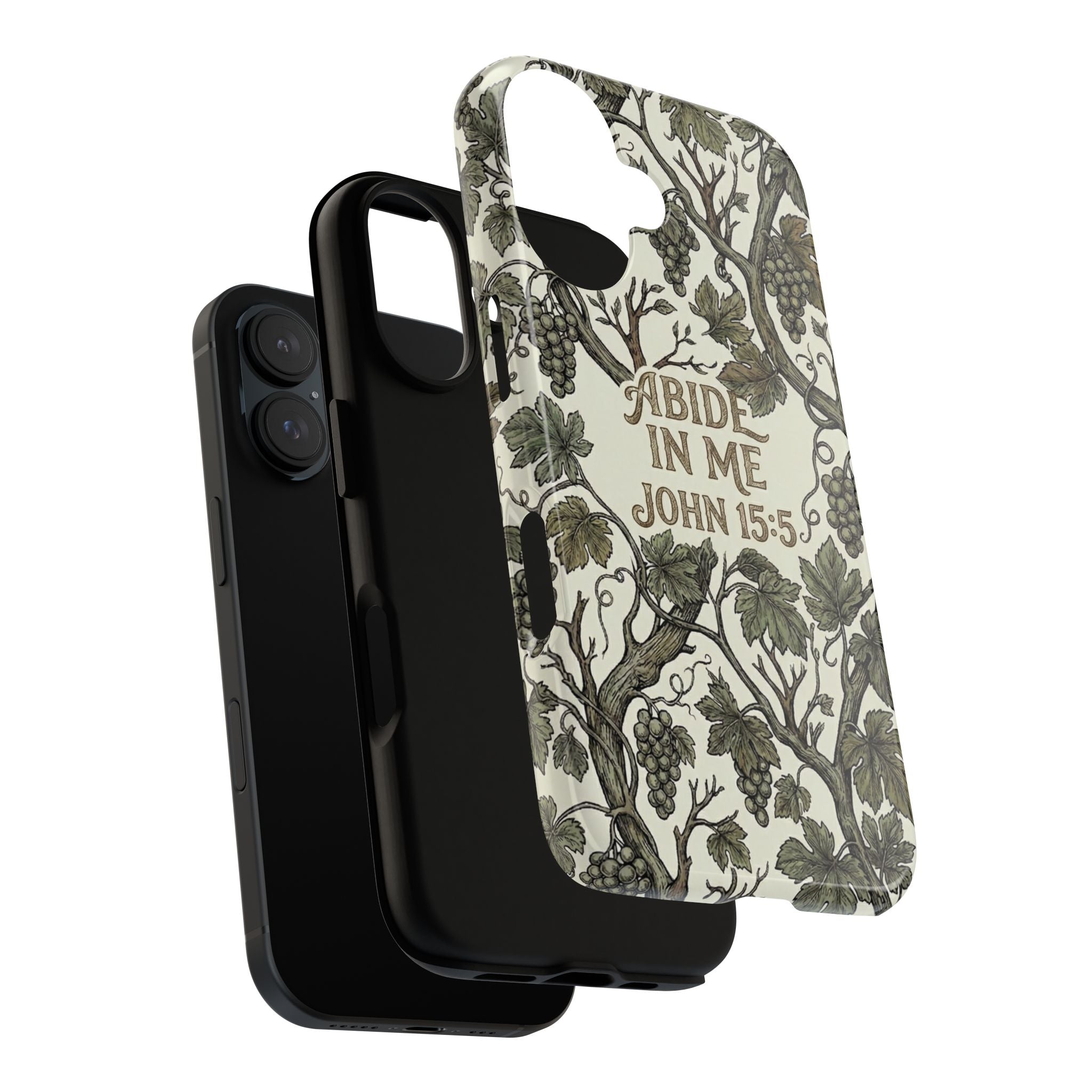 True Vine" Christian Phone Case | John 15 Scripture Art, Earthy Green Botanical Pattern, Nature Faith Gift, Bible Verse Cover