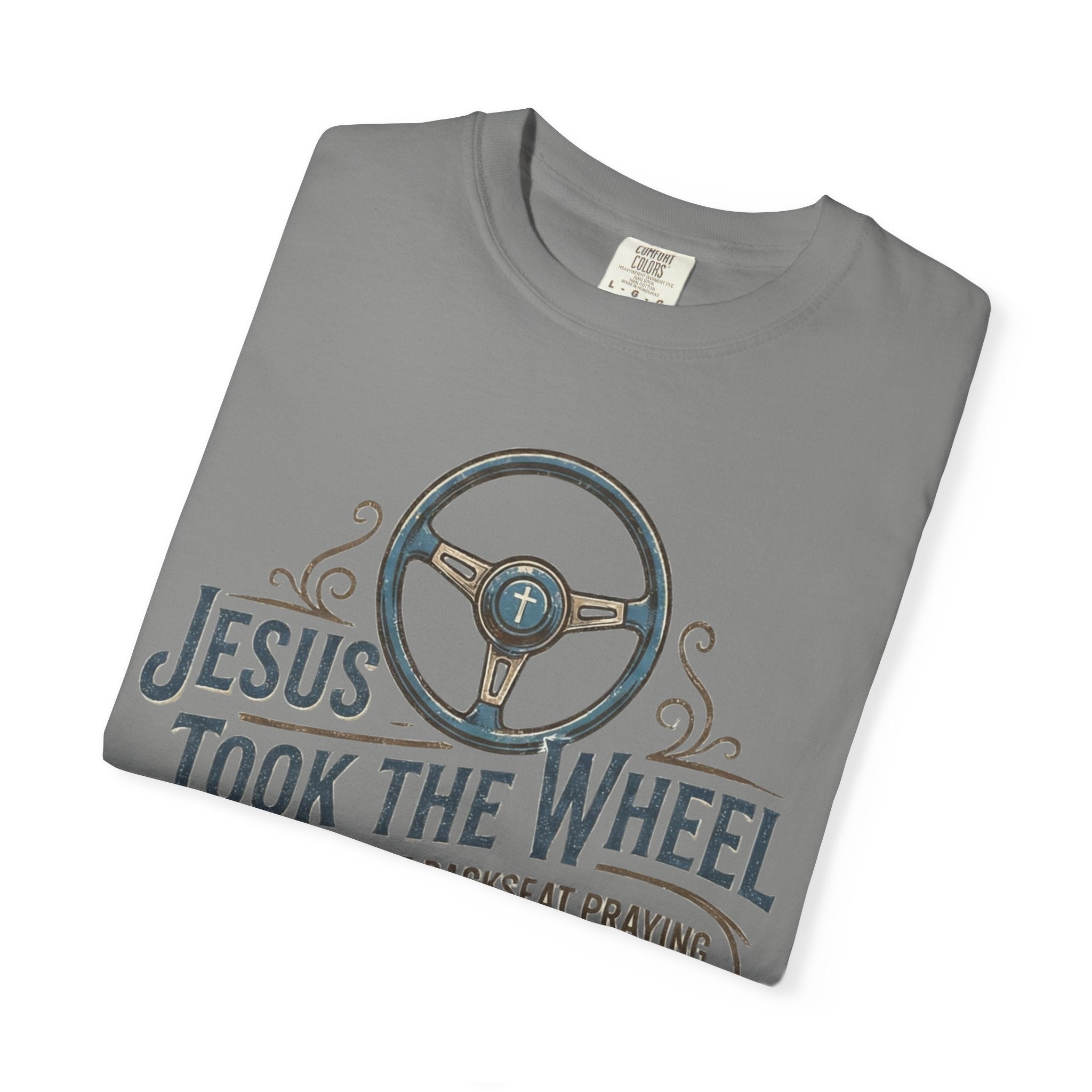 Jesus Took the Wheel steering wheel and vintage truck T-shirt | Christian faith shirt