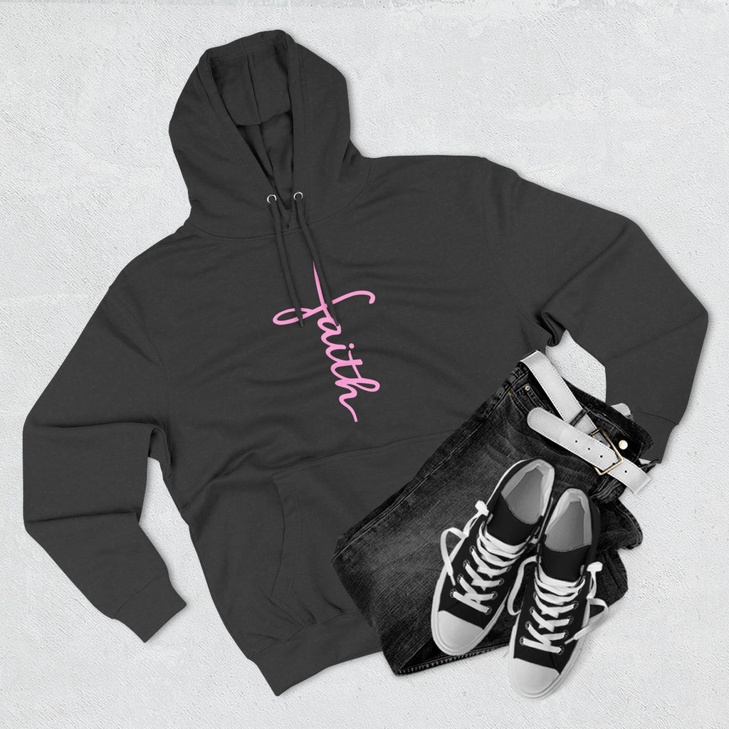 Pink Faith Hoodie | Christian Hoodie for Women | Minimalist Script Cross Hoodie | Christian Streetwear | Faith Gift | Religious Sweatshirt