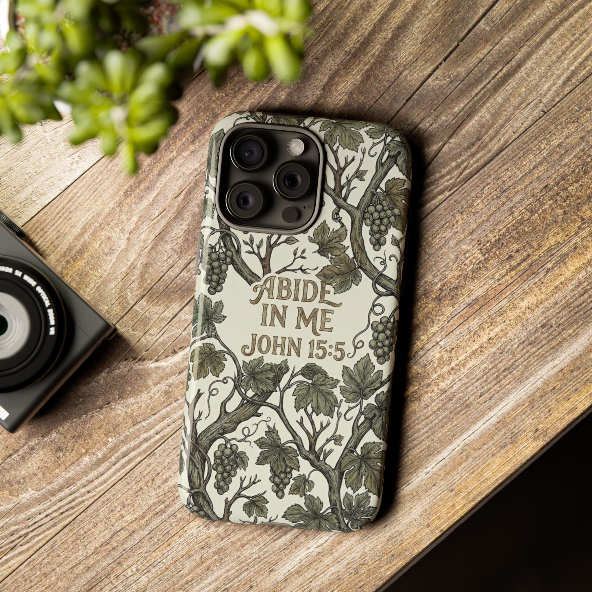 True Vine" Christian Phone Case | John 15 Scripture Art, Earthy Green Botanical Pattern, Nature Faith Gift, Bible Verse Cover