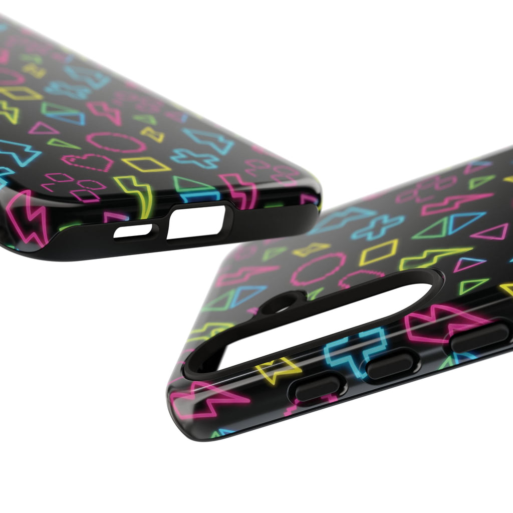 Electric Savior" Retro 90s Christian Phone Case | Neon Synthwave Pixel Art, Lightning Cross & Geometric Design, Bold Faith Gift